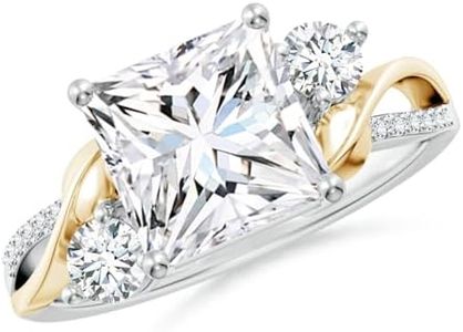 Angara Lab Grown Diamond Engagement Ring for Women | 3 ct Princess-Cut Lab Diamond Side Stone Ring in White & Yellow Gold | April Birthday, Gemstone Jewelry Gift | FGVS | 7.9mm | Ring Size- 7
