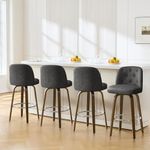 Bekrvio Bar Stools Set of 4, 26" Counter Height Swivel Bar Stools with Back,Walnut Bentwood Legs, Faux Leather Upholstered Counter Stools, Modern Counter Chairs Bar Stool for Kitchen Island,Dark Grey