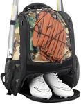 Hsmihair Baseball Bag - Baseball Backpack Holder for Baseball, Large Main Compartment,T-Ball & Softball Equipment & Gear for Youth and Adults,Holds Bats, Helmet, Gloves (CamoBlack)