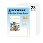 TECKWRAP Printable Vinyl Sticker Paper for Inkjet Printer Glossy White Inkjet Printable Sticker Paper Waterproof A4 210mm x 297mm 28Pcs/Pack for Craft Sticker, Scrapbooking, Craft Cutters