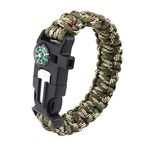 TECHONG Survival Camo Paracord Bracelet - 5 in 1 Sports Casual Wristband with Multi Emergency Tools Compass, Flint, Whistle for Wilderness Hunting & Fishing