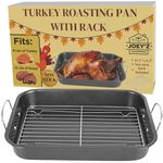 Deluxe Non Stick Roaster Pan/Turkey Roasting Pan with Rack and Handles, Excellent Broiler Pan for Turkeys, Hams and Chickens 14.5" x 11.5", Black