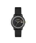 Lacoste Women's L.12.12 Go 3H Quartz Water-Resistant Fashion Watch with Black Dilicone Strap, Model: 2001310, Black, Watch