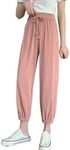 Zeagoo Jogging Bottoms Women's Ice Silk Trousers Long Elastic High Waist Summer Thin Pants Quick-Drying Anti-Mosquito Leisure Sun Protection Trousers XS - XL, pink, S