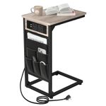 AMHANCIBLE C-Shaped Side Table,Sofa Table with Charging Station,2 USB & AC Outlets,Bedside Table with Cloth Storage Bag, End Table for Small Spaces, Coffee Table for Living Room, Grey HET04CGY-1