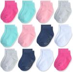 JAKIDAR 12-Pair Baby Socks Non-Slip Cotton Toddler Socks Ankle Socks for Baby, Pink&Deep Pink&Dark Blue 4-7T
