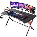 Mr IRONSTONE Large Gaming Desk 63" W x 32" D Home Office Engineered Wood Alloy Steel Finish Computer Table with Cup Holder, Headphone Hook & 3 Cable Management Holes , Black