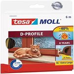 tesamoll D-Profile Seal - Self Adhesive Rubber Draught Excluder for Insulating Gaps in Windows and Doors - Brown - 6 m x 9 mm