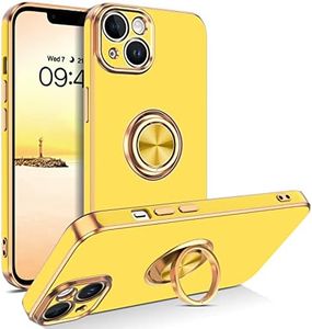 BENTOBEN for iPhone 14 Plus Case, Phone Case iPhone 14 Plus, Slim Fit Kickstand Ring Holder Shockproof Protection Soft TPU Bumper Drop Protective Girls Women Boy Men iPhone 14 Plus Cover, Yellow/Gold