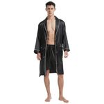 Haseil Men's Luxurious Kimono Robe with Shorts Silk Satin Bathrobes Lightweight Long Sleeve Sleepwear Set, Black1, Tagsize4XL=USsizeXL