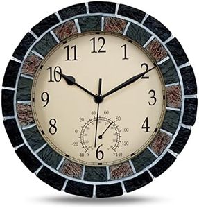 UMEXUS Indoor Outdoor Clock and Thermometer, 10.5 Inch Waterproof Wall Clocks, Retro Silent Non-Ticking Battery Operated Weatherproof Clock for Patio, Pool, Fence, Porch, Garden, Bathroom