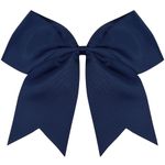 Tobeffect Navy Blue Hair Bow Clip - 8 Inch Jumbo Blue Cheer Bows for Girls Hair Women Cheerleading Bows Softball Team Bows Cheerleader Hair Bows for Halloween Festivals Birthdays