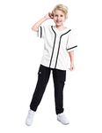 TOPTIE Boys Baseball Jersey, Kids Button Down Jersey T Shirt Softball-White black-10T