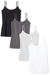 Amazon Essentials Women's Slim-Fit Camisole, Pack of 4, Black/Charcoal Heather/Light Grey Heather/White, XL