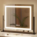 ZKIODV Large Vanity Mirror with Light, Lighted Makeup Mirror with 10X Magnification, LED Vanity Mirror with Dimmable 3-Color Lights, Phone Holder, USB Charger, for Dresser, Tabletop - 50 x 60 CM Black