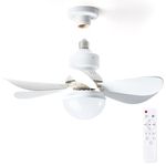 Ceiling Fan Light with Remote, 16.5" Socket Light with Fan, E26 Base Small Screw in Ceiling Fan with 3 Speeds, 3000K-6500K Dimmable, Socket Extender for Bathroom, Kitchen and Small Room