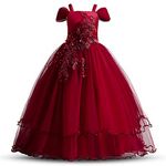 TTYAOVO Girls Pageant Ball Gowns Kids Chiffon Embroidered Wedding Party Dress Size(140) 8-9 Years 431 Red