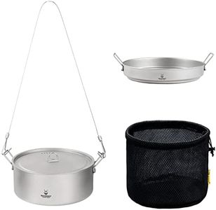 SILVERANT Ultralight Titanium Large 2-Piece Pot & Pan Camping Cookware Set, Lightweight Titanium Camping Pot Mug with Hanger/Retractable Handles and Mesh Drawstring Bag