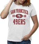 Hybrid Sports NFL -Established - Officially Licensed Women's Short Sleeve Fan Tee, San Francisco 49ers - White, Medium