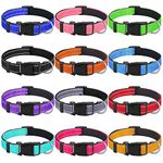 Sanwuta 12 Pcs Reflective Dog Collar for Small Medium Dogs, Adjustable Safety Nylon Collars with Locking Buckle Soft Padded Breathable Puppy Collar for Dogs Cats Puppy Pets, 12 Colors (Small)
