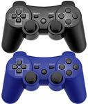 Ceozon PS3 Controller Wireless Gamepad for PS3 Remote Joystick with Charging Cords 2 Pack Black + Blue