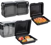 LEOBOX To Go Containers 3 Compartment 8‘’ 55-pack + 1 Compartment To Go Boxes for Food 8 Inches 55 pack