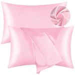 2 Pack Silk Pillowcases for Hair and Skin, Satin Pillow Cases Pink Silk Satin Pillowcases with Envelope Closure, Standard Size 50x75cm Satin Pillowcase Soft Anti-wrinkle Silk Pillow Cases