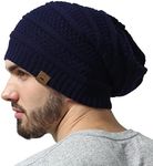 Tough Headwear Slouchy Beanie Hats for Women, Oversized Mens Beanie Hat, Knitted Beanie, Running Gear for Men,Womens Fall Hat Navy Blue