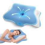 JINXIA Cervical Pillow, Orthopedic Contour Pillow for Neck and Shoulder, Ergonomic Odorless Memory Foam Pillow with Cooling Silk Case, Back Side Sleeper Pillow for Sleeping, Blue