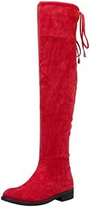 Vepose Women's 998 Red Suede Over The Knee High Boots Low Flat Heel Thigh High Boots for Women Size 8(CJY998 red 08)