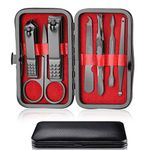 Nail Clipper Manicure Set, 7 In 1 Stainless Steel Professional Pedicure Kit Nail Scissors Grooming Kit with Black PU Leather Case for Travel & Home Use (Red Leather)