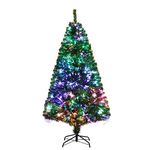 HAPPYGRILL 5FT Pre-lit Fiber Optic Christmas Tree with 449 Branch Tips, New PVC Leaves, Life-Like Artificial Xmas Tree with Folding Metal Stand