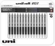 Uniball Signo 207 Rollerball Gel Pen 14 Pack, 14x 0.7mm Medium Black Pens + Bonus 2x 207+ Blue Pens, Gel Ink Pens