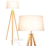 Brightech Emma Floor Lamp with Tripod, Mid Century Modern Floor Lamp for Contemporary Living Room, High Survey Lamp with Wooden Legs, with LED Bulbs