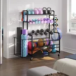 YITAHOME Weight Rack for Home Gym, Multi-Purpose Gym Storage Organizer for Yoga Mat Ball Rollers, Kettlebell Dumbbell Rack Weight Stand with Casters