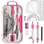 Geometry Set, 10 Pcs Math Compass for Geometry Set, Student Geometry kit Includes Protractor Set, Compass,Rulers, Eraser, Sharpener, Lead Refills, Pencil for Drafting and Drawings（Red)