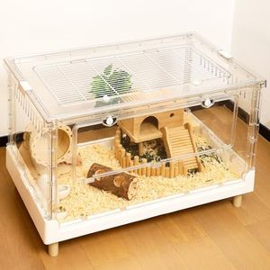 Ruexue Larger Acrylic Transparent Hamster Cage - Small Animal Cage for Guinea Pig, Hedgehog,Dwarf Hamster, Rat,Mouse,Ferret, Sugar Glider and Bird,DIY Extendable & Stackable（27.5" Lx16.9 Wx15.4 H）