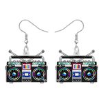 YAYAKO Acrylic Vintage Cassette Tape Earrings Dangle Old Camera Radio Jewelry Novelty Gifts for Women Girls Charms Accessories, Medium, Acrylic, No Gemstone