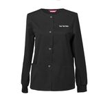 TAILOR'S Embroidered Women's Scrub Jacket Workwear Snap Front Warm-up Jacket Personalized with Your Text Black