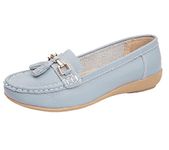 Jo & Joe Ladies Leather Loafer Shoes Plimsole Pumps Womens Flat Shoes Baby Blue Size UK 5 EU 38