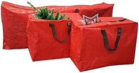 ADEPTNA 3PCS PREMIUM STRONG DURABLE LARGE CHRISTMAS XMAS TREE DECORATIONS STORAGE BAGS – STURDY NYLON HANDLES FOR EASY CARRY (RED)