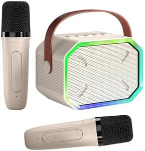 Karaoke Machine for Kids and Adults,Mini Portable Bluetooth Speaker with 2 Wireless Microphones,Led Lights for TV, Home Party,Kids Gifts for Girls Boys Family Party Birthday(Beige)
