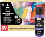ARTEZA Craft Acrylic Paint Set, Set of 20 Vintage Tones Acrylic Craft Paint, Artist Paints Art Supplies for Glass, Wood, Ceramics, Fabrics, Leather