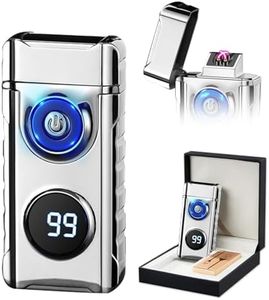 SKRFIRE Plasma Rechargeable Electric Lighter for Candle - Arc Type C Electronic Torch, Windproof Portable Metal With LED Power Display for Camping, Hiking, BBQ (Silvery)