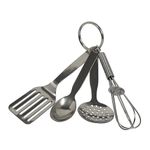 R&M International 2912 Mini 3.5" Kitchen Tool Set with Keychain, Includes Whisk, Spatula, Spoon, and Skimmer