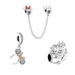 Doyafer 925 Sterling Silver Charm Safety Chain Charms set Cartoon Mouse Beads for Women Bracelets Necklace Gift for Girls