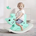 GYMAX Kids Rocking Horse, Toddler Rocker Toy with Widened Base and Flashing Music Box, Indoor Outdoor Baby Rocking Chair for 6-36 Months Item Name (Green)