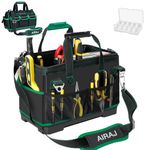 AIRAJ 16 Inch Heavy Duty Tool Bag With Reflective Stripe,15 Pockets And Adjustable Shoulder Strap,Large Capacity Waterproof Tool Bags With Plastic Handle,For Storage of Tools And Parts