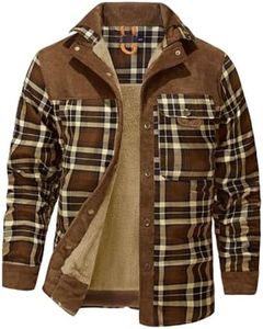 Haellun Men's Long Sleeve Sherpa Lined Shirt Jacket Flannel Plaid Fleece Coats(Brown,S)