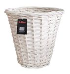 H-LINE Wicker Willow Round Basket Storage Waste Paper Rubbish Bin Country Style Bathroom Bedroom Office (White)